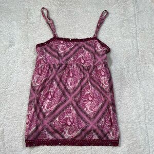 Vintage Y2K Xhilaration Pink Paisley Beaded Women’s Cami Tank Top